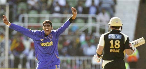 Rajasthan Royals' Amit Singh celebrates the dismissal of Kolkata Knight Riders' Brendon McCullum during their IPL match in Durban on Wednesday. (AP Photo) Match 53: JAI vs KKR