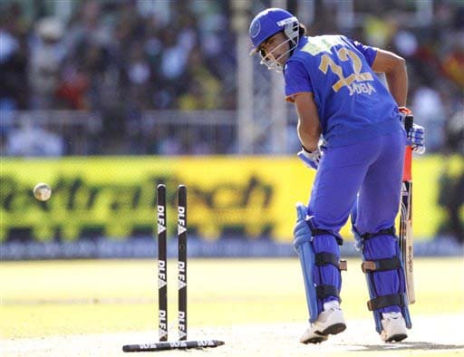 Rajasthan Royals' Ravindra Jadeja looks back at the stumps after his dismissal against Kolkata Knight Riders during their IPL match in Durban on Wednesday. (AP Photo) Match 53: JAI vs KKR