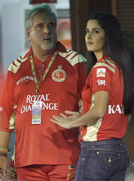 Royal Challengers Bangalore's owner Vijay Mallya and Bollywood actress Katrina Kaif during the team's Indian Premier League 3 match against Kings XI Punjab in Mohali. (PTI Photo) IPL 3: Punjab vs Bangalore
