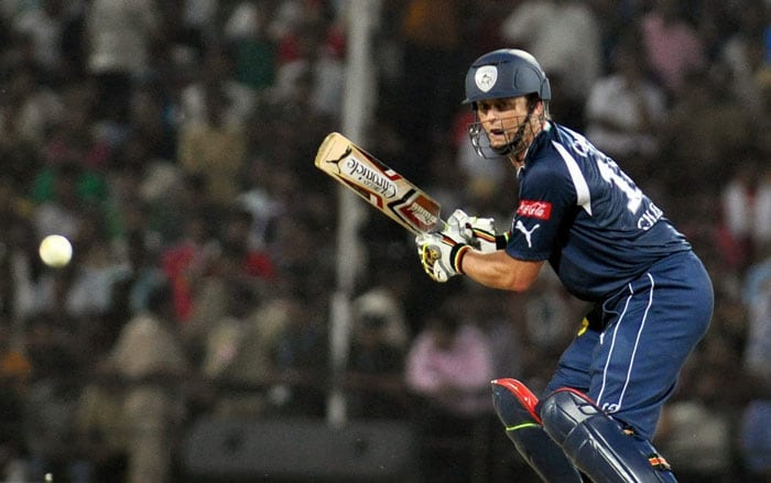 Deccan Chargers batsman Adam Gilchrist plays a shot during the IPL match against Rajasthan Royal at VCA stadium in Nagpur. (PTI Photo) IPL 3: Royals vs Chargers