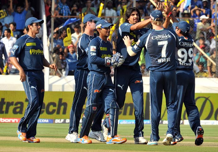 Ishant Sharma celebrates the wicket of Davy Jacobs during the IPL Twenty20 match between Deccan Chargers and Mumbai Indians at the Rajiv Gandhi International Stadium in Hyderabad. (AFP Photo) IPL 4: Mumbai vs Deccan