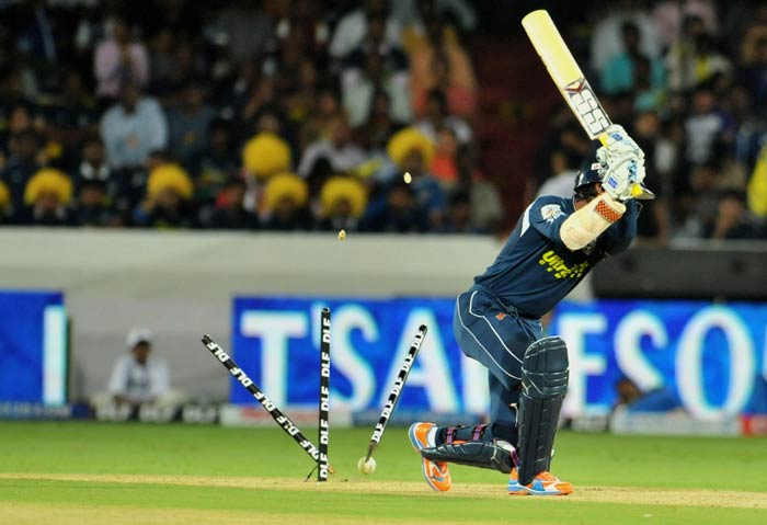 Kumara Sangakkara is bowled out by Lasith Malinga during the IPL Twenty20 match between Deccan Chargers and Mumbai Indians at the Rajiv Gandhi International Stadium in Hyderabad. (AFP Photo) IPL 4: Mumbai vs Deccan