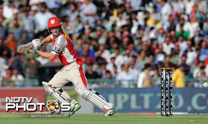 Shaun Marsh plays a shot during the IPL Twenty20 match between Kings XI Punjab and Mumbai Indians at PCA Stadium in Mohali. (AFP Photo) IPL 5: Mumbai beat Punjab by 4 wickets