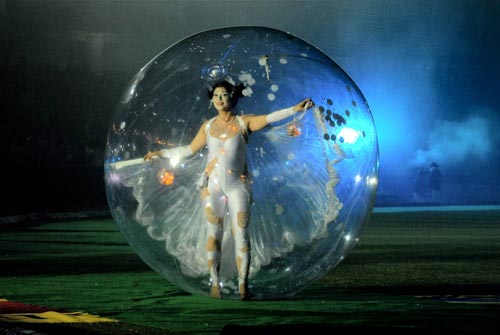 A dancer from Germany performs during the inauguration of the IPL T20 Championship at Chinnaswamy stadium in Bangalore on Friday. (PTI Photo) 1st Match: Knight Riders vs Royal Challengers