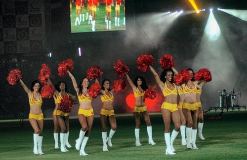 Cheerleaders from Germany perform during the inauguration of the IPL T20 Championship at Chinnaswamy stadium in Bangalore on Friday. (PTI Photo) 1st Match: Knight Riders vs Royal Challengers