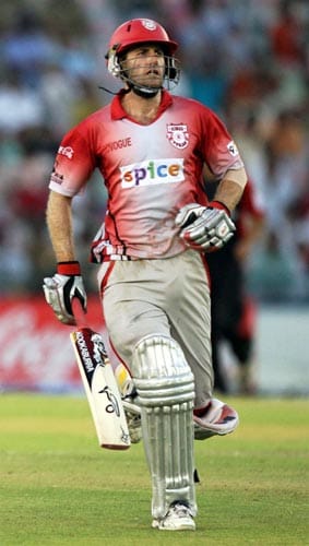 Kings XI Punjab player Simon Katich runs between the wickets in a match against Delhi Daredevils during the IPL championship at Mohali on Sunday. Kings XI won the match by four wickets. (PTI Photo) 13th Match: Kings XI Punjab vs Delhi Daredevils