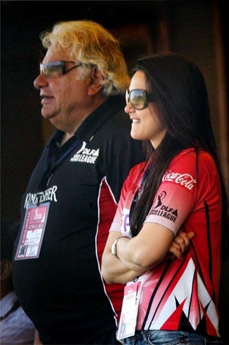 Actress and owner of Kings XI Punjab team Preity Zinta along with former cricketer Farooq Engineer enjoy the match between Kings XI Punjab and Delhi Daredevils during IPL Championship at Mohali on Sunday. (PTI Photo) 13th Match: Kings XI Punjab vs Delhi Daredevils