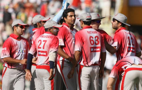 Kings XI Punjab players celebrate after dismissing Gautam Gambhir of Delhi Daredevils team during the IPL Championship at Mohali on Sunday. (PTI Photo) 13th Match: Kings XI Punjab vs Delhi Daredevils