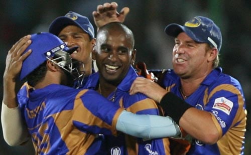 Dmitri Mascarenhas playing his first and last IPL match, struck twice in an over to leave Delhi reeling. — <i>PTI Photo</i> 33rd Match: Rajasthan Royals vs Delhi Daredevils
