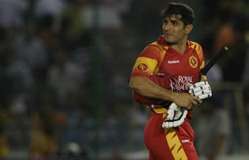 Misbah-ul Haq got out hit wicket and from there on, Bangalore struggled to get going against Kings XI Punjab. — <i>PTI Photo</i> 34th Match: Bangalore Royal Challengers vs Kings XI Punjab