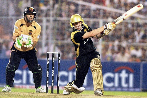 Kolkata Knight Riders' David Hussey hits a four against Hyderabad Deccan Chargers during the IPL T20 match at Eden Garden in Kolkata on Sunday. (PTI Photo) 4th Match: Kolkata Knight Riders vs Deccan Chargers