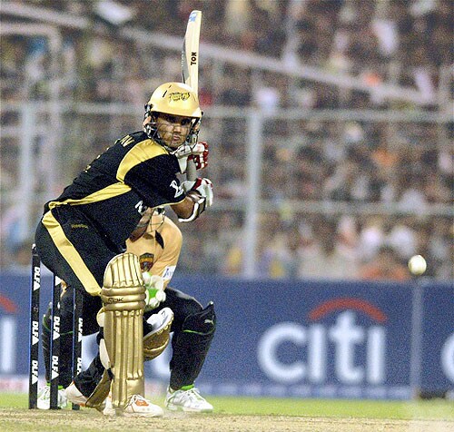 Kolkata Knight Riders' skipper Sourav Ganguly in action against Hyderabad Deccan Chargers during the IPL T20 match at Eden Gardens in Kolkata on Sunday. (PTI Photo) 4th Match: Kolkata Knight Riders vs Deccan Chargers