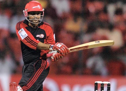 Delhi got off to another explosive start with the bat. Captain Virender Sehwag made 47 from 19 balls. — <i>PTI Photo</i> 43rd Match: Bangalore Royal Challengers vs Delhi Daredevils