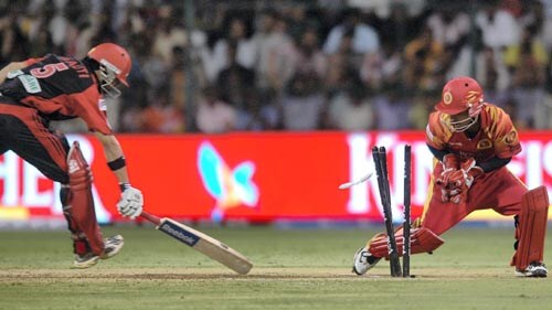 Gautam Gambhir was dismissed for 39, going for a non-existent second run. His wicket sparked off a mini-collapse in which Delhi lost five wickets. — <i>PTI Photo</i> 43rd Match: Bangalore Royal Challengers vs Delhi Daredevils