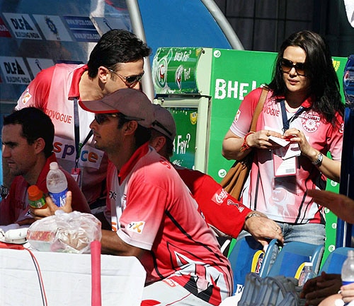 Kings XI team owners Zinta with Ness Wadia were present to cheer their side. (PTI Photo) 45th Match: Kings XI Punjab vs Mumbai Indians
