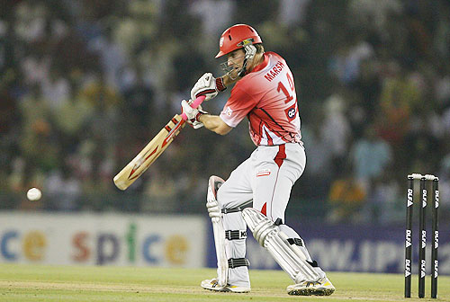 Shaun Marsh plays a shot during the IPL match against Deccan Chargers at PCA Stadium in Mohali. (PTI Photo) 48th Match: Kings XI Punjab vs Deccan Chargers