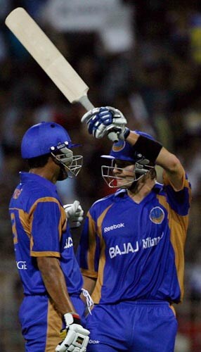 Shane Watson reached his fifty and Yusuf Pathan's late hitting took Rajasthan to 192-9. —<i>PTI Photo</i> 1st Semifinal: Delhi Daredevils vs Rajasthan Royals