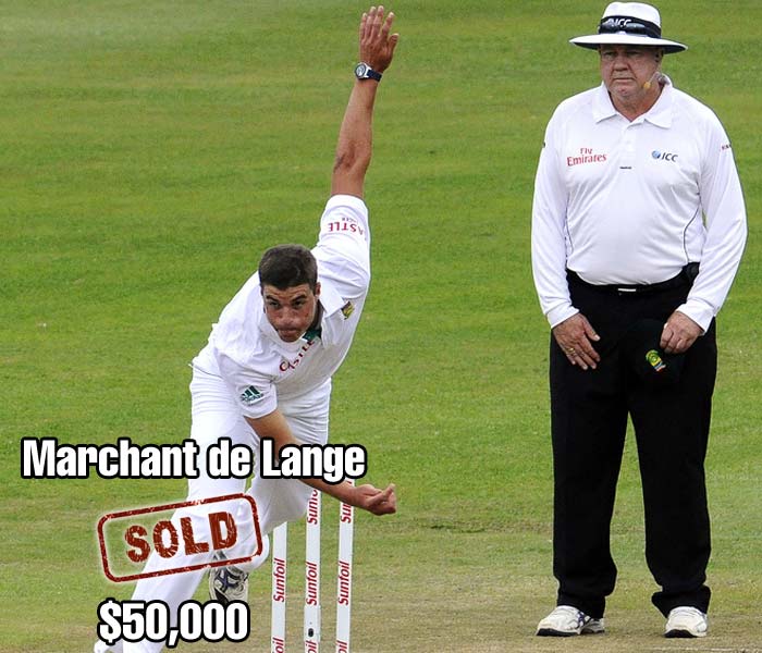 Marchant de Lange's 7-wicket debut was enough to earn him a $50,000 selling price from Kolkata Knight Riders. IPL Auction 2012: Millions for Jadeja, Vinay, Jayawardena