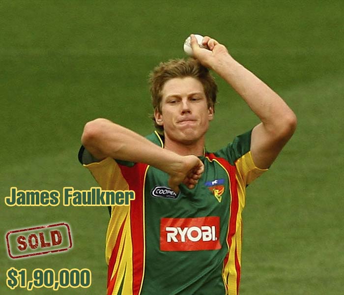 Highly rated all-rounder James Faulkner was picked up by Kings XI Punjab for $190,000. IPL Auction 2012: Millions for Jadeja, Vinay, Jayawardena
