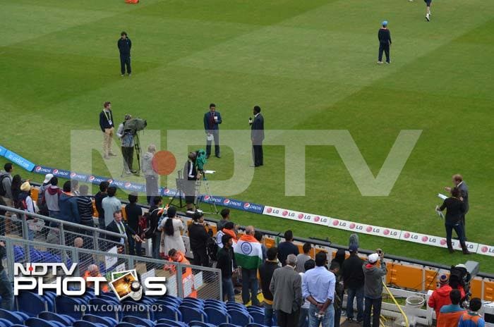 The TV broadcasting team gets ready for the tournament opener. Commentator Sanjay Manjrekar can be seen with Pommie Mbangwa as they look ahead to the clash. Excitement high among fans and alike ahead of Champions Trophy opener