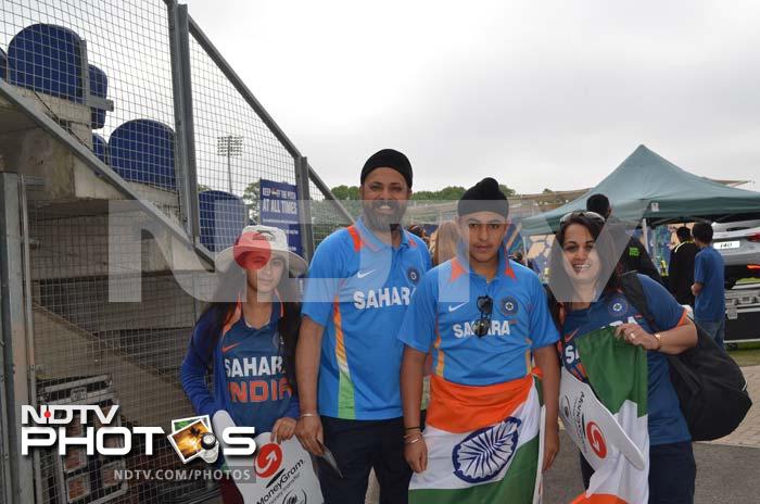 Eager fans in Cardiff pose with the tricolour, showcasing their love for Team India. Excitement high among fans and alike ahead of Champions Trophy opener
