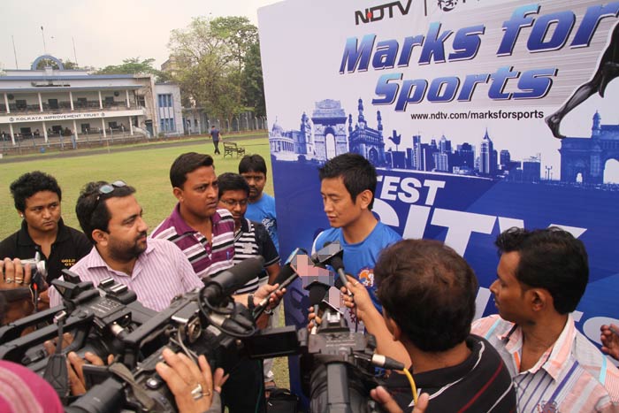 The sportstar answers a few questions for the media as well.