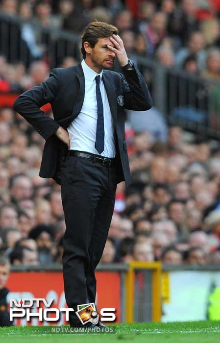 Andre Villas-Boas gestures during the English Premier League football match between Manchester United and Chelsea at Old Trafford. (AFP Photo) Manchester United thrash Chelsea 3-1