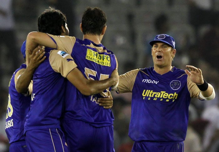 Rajasthan Royals celebrate their victory over Kings XI Punjab during their Indian Premier League 3 match in Mohali on Wednesday. (PTI Photo) IPL 3: Mohali vs Rajasthan
