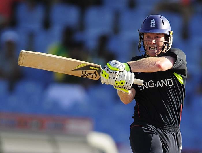 English batsman Eoin Morgan plays a pull shot during the ICC World Twenty20 .(AFP PHOTO) WT20: NZ vs Eng