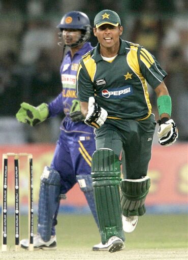 Khurram Manzoor celebrates after complete his fifty against Sri Lanka during their first One-Day International at National Stadium in Karachi. 1st ODI: Pakistan vs Sri Lanka