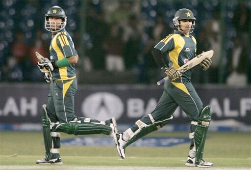 Salman Butt and Khurram Manzoor struggle for a run against Sri Lanka during their first One-Day International at National Stadium in Karachi. 1st ODI: Pakistan vs Sri Lanka