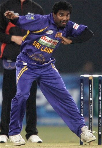 Muttiah Muralitharan reacts after delivering a ball during the third one-day international cricket match against Pakistan at Gaddafi Stadium in Lahore on Saturday, January 24, 2009. Muralitharan became the only second bowler after former Pakistan quick Wasim Akram (502) to take 500 ODI wickets, finishing with 2-2. (AP Photo) 3rd ODI: Pakistan vs Sri Lanka