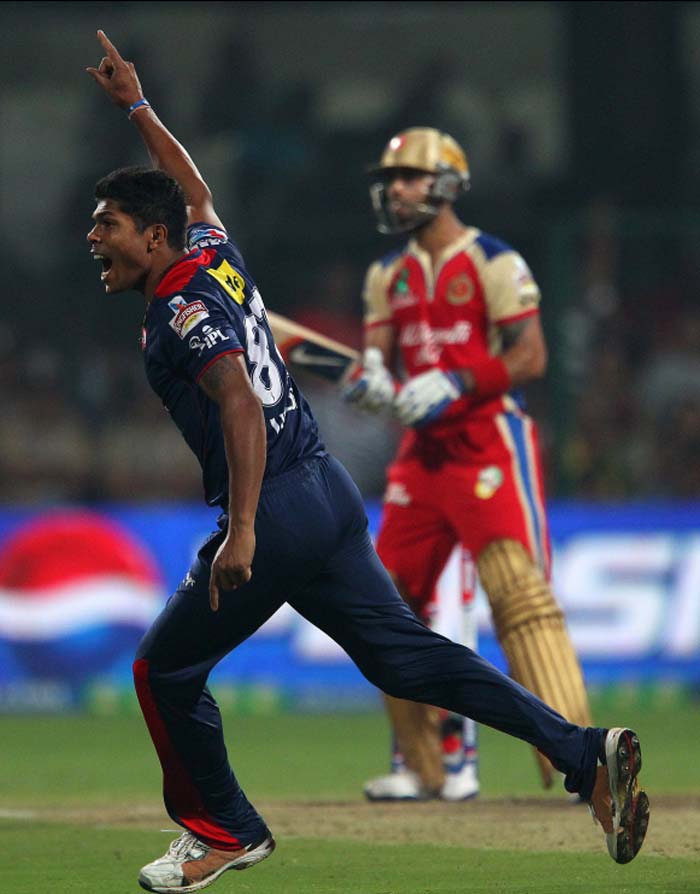 When Umesh Yadav snapped Virat Kohli for 65, it almost looked over for the home side but Ravi Rampaul and R Vinay Kumar held the nerve to seal a tie. (BCCI image) How Bangalore prevailed over Delhi in Super-Over finish