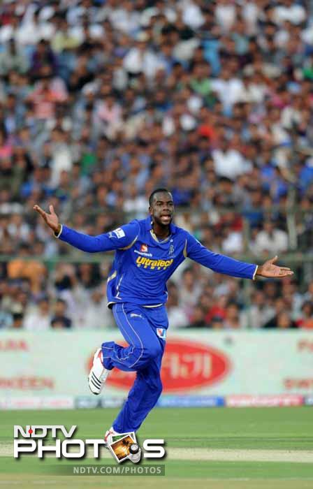 It was Kevon Cooper who wrecked the lower middle-order and took three wickets, eventually ensuring that Kolkata fail to reach the target by a considerable margin, according to T20 standards. (AFP PHOTO/SAJJAD HUSSAIN) IPL 5: Rajasthan Royals crush Kolkata Knight Riders