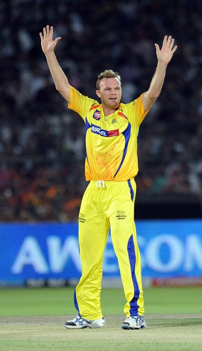 Chennai Super Kings bowler Doug Bollinger celebrates the wicket of Rajasthan Royals batsman Rahul Dravid during the IPL Twenty20 match at the Swai Mansingh Stadium in Jaipur. (AFP PHOTO) IPL 4: Rajasthan vs Chennai