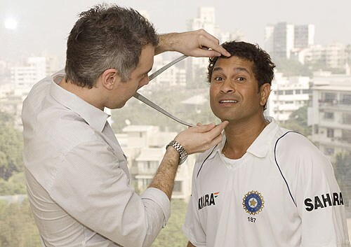 Sachin Tendulkar gives measurements for his wax statue, to be installed at the world famous Madam Tussauds Museum, in London.