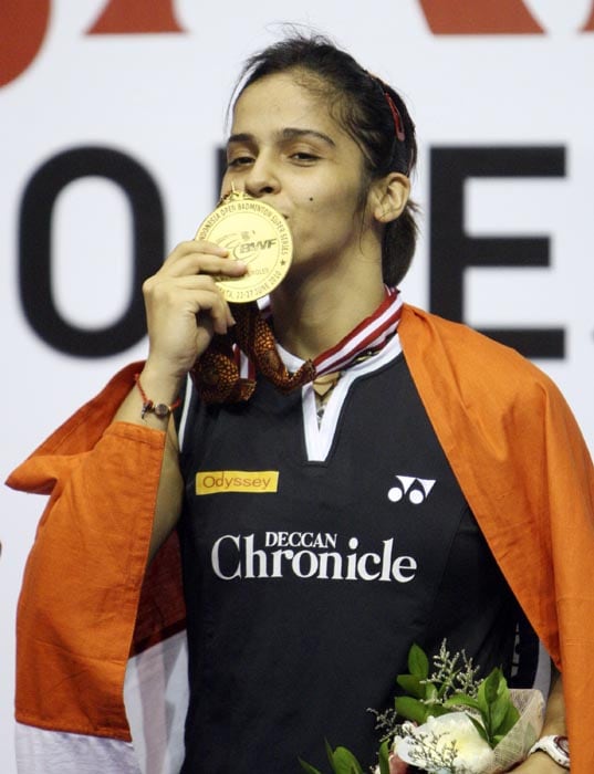 Saina Nehwal beat Sayaka Sato of Japan 21-19,13-21,21-11 to win her third straight international title in three weeks.