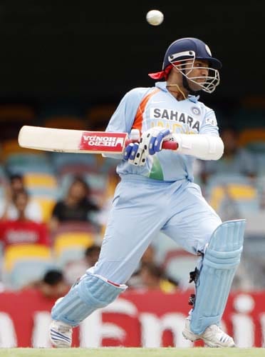 Sehwag ducks away from a bouncer during their One-Day cricket international against Sri Lanka in Brisbane on Tuesday, February 5, 2008. 2nd Match: India-Lanka