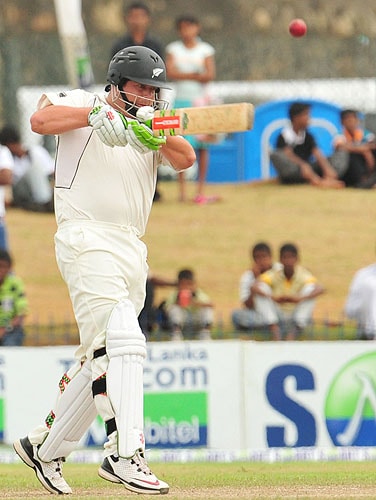 New Zealand batsman Jesse Ryder plays a stroke during the third day of the first Test match at The Galle International Cricket Stadium in Galle on Thursday. (AFP Photo) SL vs NZ: 1st Test, Day 3