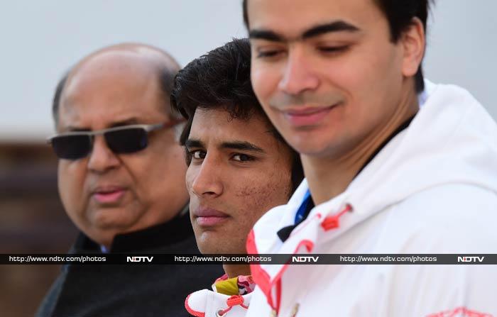 More than the officials, it was an emotional moment for the three Indian athletes participating in the Olympics. <br><br>Luger Shiva Keshavan (right) is seen here during the flag hoisting ceremony.