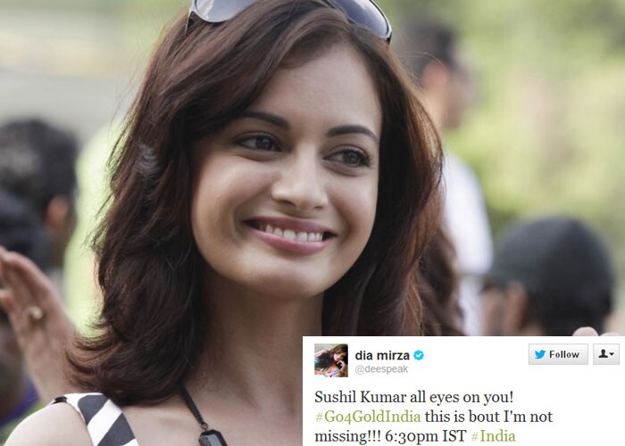 <b>Dia Mirza</b>: Sushil Kumar all eyes on you! #Go4GoldIndia this is bout I'm not missing!!! 6:30pm IST #India
