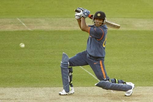 India's Ravindra Jadeja hits a shot during the Twenty20 World Cup warm-up match between India and New Zealand at Lord's cricket ground in London on Monday. (AP Photo) India vs NZ warm-up match