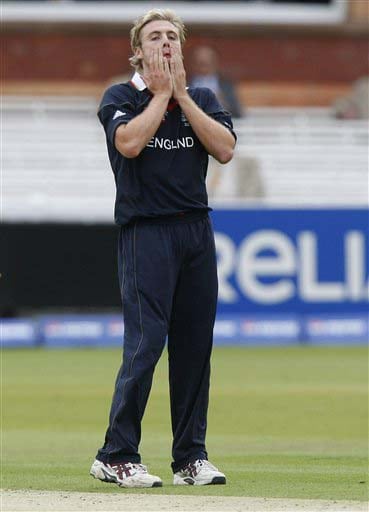 England's bowler Luke Wright reacts during their warm-up Twenty20 World Cup match against the West Indies at Lord's cricket ground in London, on Wednesday. (AP Photo) Eng vs WI warm-up match