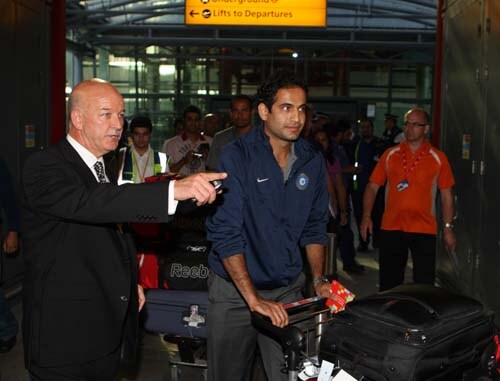 Irfan Pathan arrives at Heathrow airport, London. India arrived in England ahead of Twenty20 World Cup. (AP Photo) India arrival in England for T20