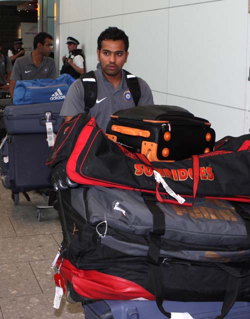 Rohit Sharma arrives at Heathrow airport, London. India arrived in England ahead of Twenty20 World Cup. (AP Photo) India arrival in England for T20