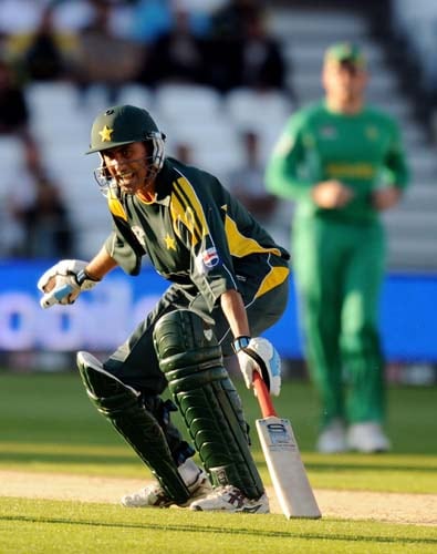 Pakistan batsman Younis Khan completes a run against South Africa during a warm-up match at Trent Bridge in Nottingham, England on Monday. (AFP Photo) Pak vs SA warm-up match