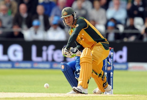 Ricky Ponting faces a ball against Sri Lanka during the World Twenty20 match at Trent Bridge in Nottingham. (AFP Photo) WT20: AUS vs SL