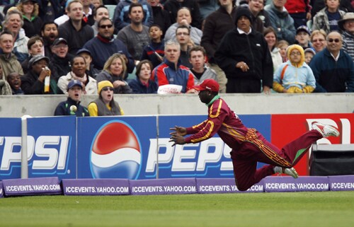 Xavier Marshall of the West Indies drops a catch during their ICC World Twenty20 match against Australia at The Oval in London. (AFP Photo) WT20: AUS vs WI