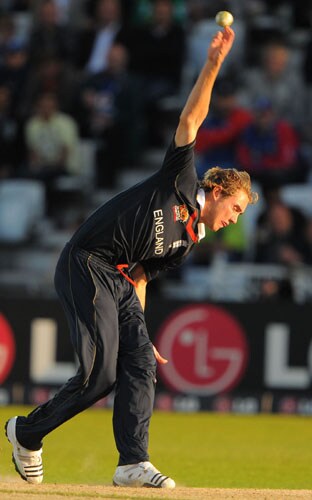 Stuart Broad bowls during the ICC World Twenty20 match against South Africa at Trent Bridge in Nottingham. (AFP Photo) WT20: ENG vs SA