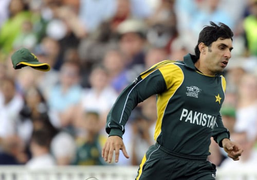Misbah ul-Haq loses his cap while chasing after the ball against Ireland during an ICC World Twenty20 match at the Oval in London. (AFP Photo) WT20: PAK vs IRE